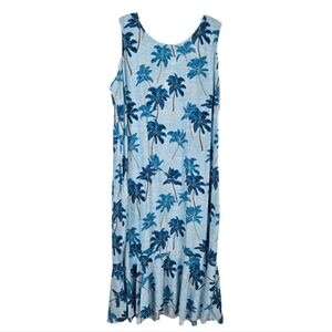 Halekulani Hawaiian Dress Midi Sleeveless Tropical Blue Rayon Vacation Beach 2xl